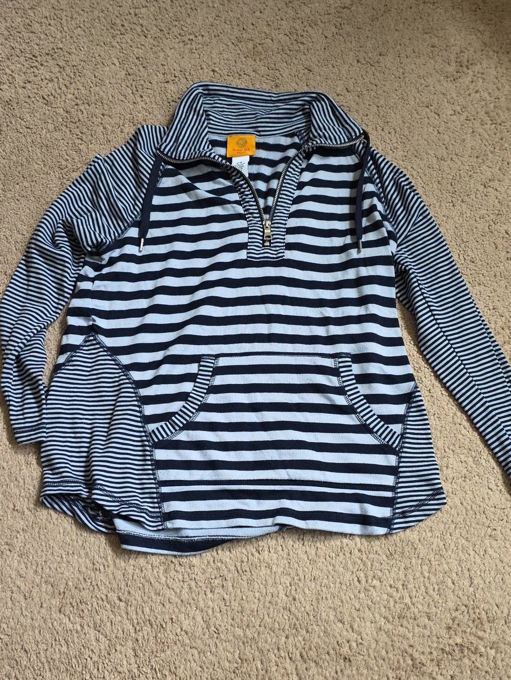 Ruby Rd. Petite Navy & White Striped Half-Zip Pullover